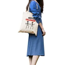 Halloween Eco Friendly Happy Halloween Skeleton Handle Canvas Bottomless Tote Bag