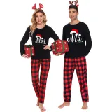 Couple Matching Christmas Pajamas Christmas Hat Mr & Mrs. Loungwear Black Pajamas Set