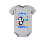 Christmas Matching Family Pajamas Happy Hanukkah Penguins Candlestick Blue Short Pajamas Set