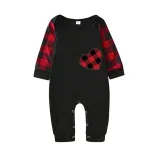 Christmas Matching Family Pajamas Red Plaid Heart Black Pajamas Set