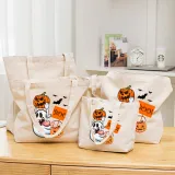 Halloween Eco Friendly Gost Pumpkin Basket Handle Canvas Tote Bag