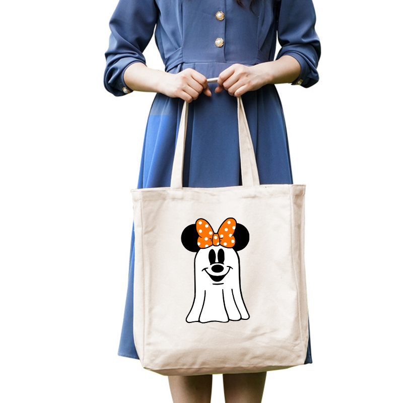 Halloween Eco Friendly Cartoon Cute Mouse Gost Handle Canvas Tote Bag