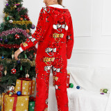 Women Santa Claus Cotton Fennel Hooded Bodysuit Christams Pajamas