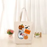 Halloween Eco Friendly Gost Pumpkin Basket Handle Canvas Tote Bag
