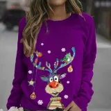 Women Christmas Shirt Snowflake Deer Printed Long Sleeve Sweatshirt