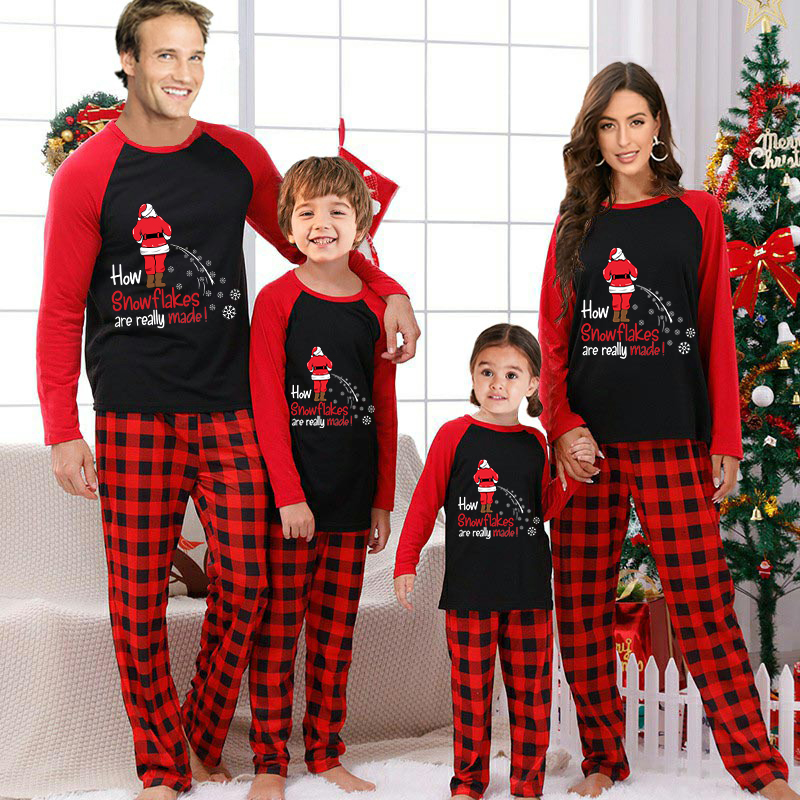 Christmas Matching Family Pajamas Funny Santa How Snowflakes are Really Made Red Black Pajamas Set