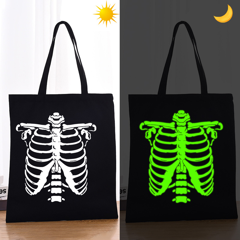 Halloween Eco Friendly Luminous Ribs Handle Canvas Tote Bag