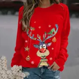 Women Christmas Shirt Snowflake Deer Printed Long Sleeve Sweatshirt