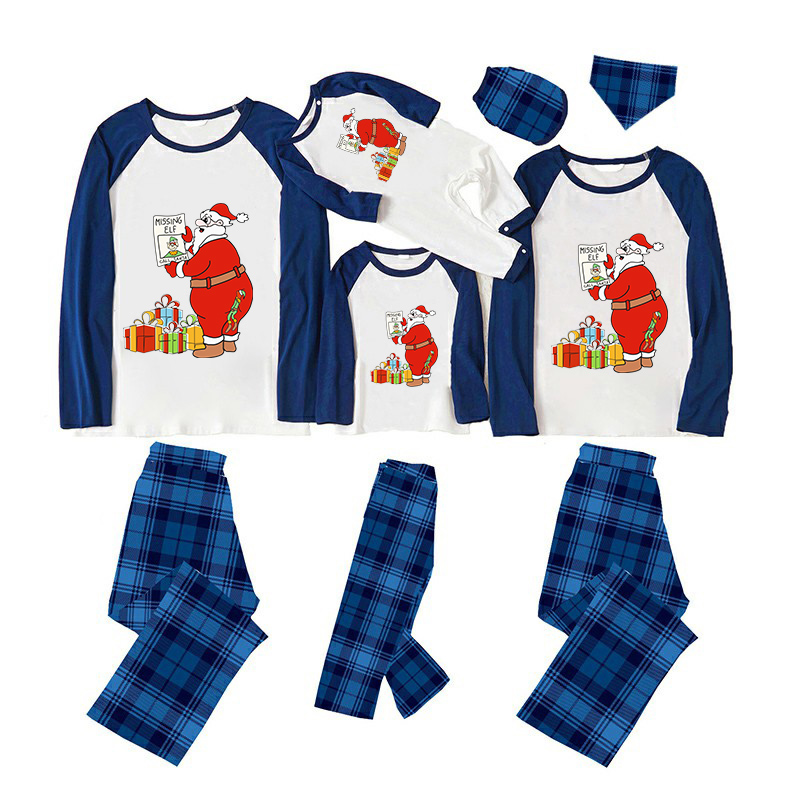 Christmas Matching Family Pajamas Funny Missing Elf Call Santa Blue Pajamas Set