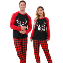 Couple Matching Christmas Pajamas Mr. & Mrs. Antler Loungwear Black Pajamas Set