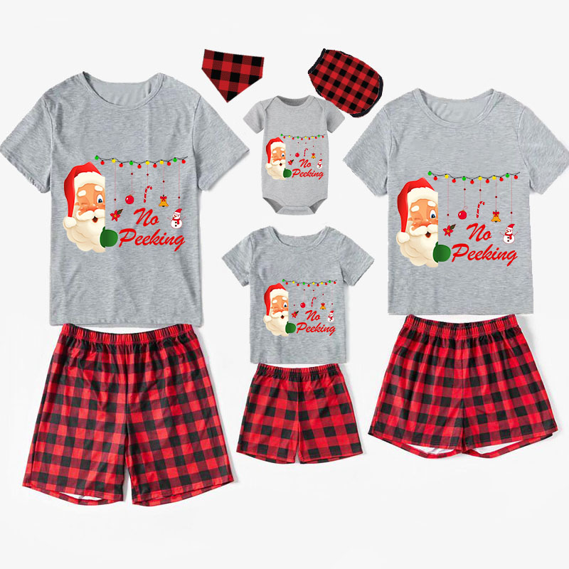 Christmas Matching Family Pajamas Funny No Peeking Santa Ornament Short Pajamas Set