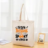 Halloween Eco Friendly Thick Thighs Spooky Vibes Handle Canvas Tote Bag