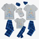 Christmas Matching Family Pajamas Happy Hanukkah Christmas Tree Candlestick Blue Short Pajamas Set