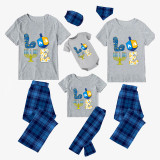 Christmas Matching Family Pajamas Happy Hanukkah Love Candlestick Blue Short Pajamas Set