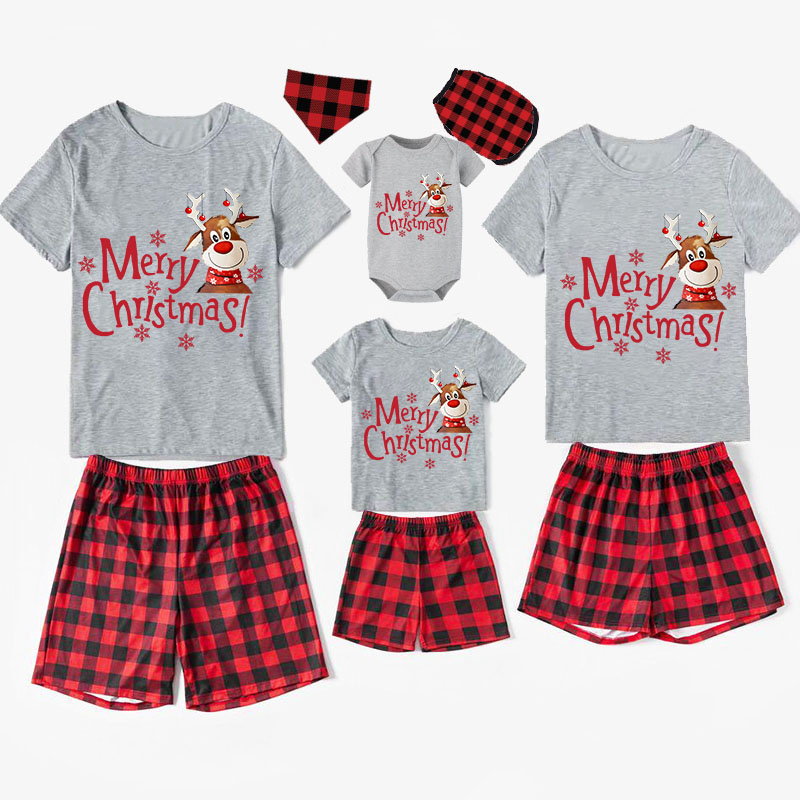 Christmas Matching Family Pajamas Merry Christmas Snowflake Deer Short Pajamas Set