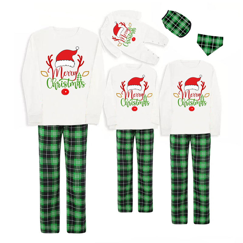 Christmas Matching Family Pajamas Red Hat Merry Christmas Deer Green Pajamas Set