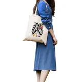Halloween Eco Friendly Skeleton Ribcage Handle Canvas Bottomless Tote Bag