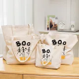 Halloween Eco Friendly BOO Skull Crew Handle Canvas Tote Bag