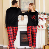 Couple Matching Christmas Pajamas Red Plaids Heart Loungwear Black Red Pajamas Set