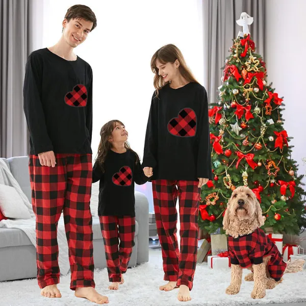 Christmas Matching Family Pajamas Red Plaid Heart Red Black Pajamas Set