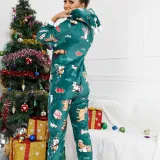 Women Santa Claus Cotton Fennel Hooded Bodysuit Christams Pajamas