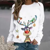 Women Christmas Shirt Snowflake Deer Printed Long Sleeve Sweatshirt