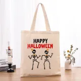 Halloween Eco Friendly Happy Halloween Skeleton Handle Canvas Bottomless Tote Bag