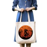Halloween Eco Friendly Midnight Dinosaurs Handle Canvas Tote Bag