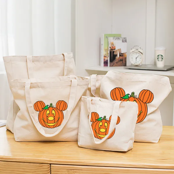 Halloween Eco Friendly Cartoon Jack-o'-lantern Handle Canvas Tote Bag