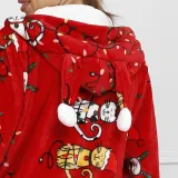 Women Santa Claus Cotton Fennel Hooded Bodysuit Christams Pajamas