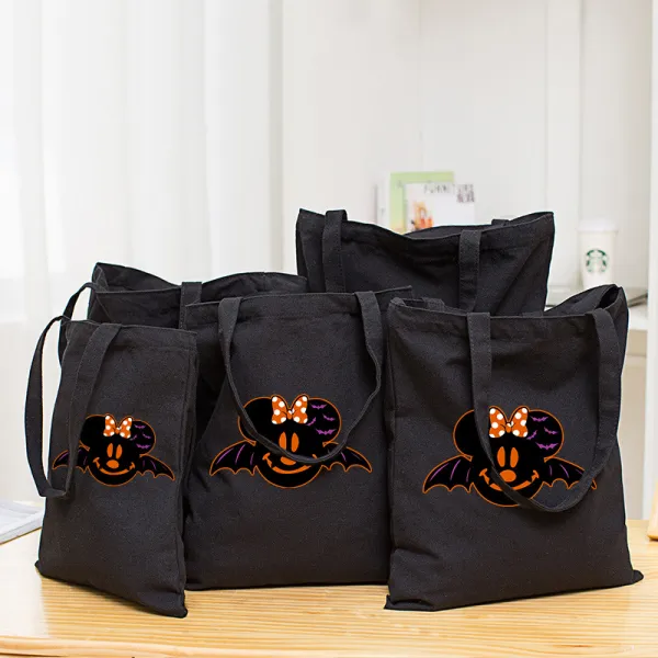 Halloween Eco Friendly Cartoon Cute Mouse Bat Handle Canvas Bottomless Tote Bag