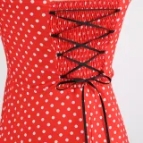 Women Holiday Polka Dot A-line Bow Tie Halter Dress