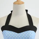 Women Holiday Polka Dot A-line Bow Tie Halter Dress