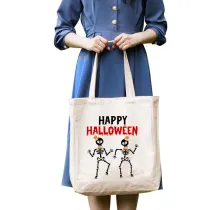 Halloween Eco Friendly Happy Halloween Skeleton Handle Canvas Tote Bag