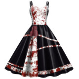 Women Halloween Costume Sling A-line Horror-thriller Cosplay Party Dress