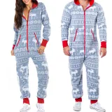 Christmas Couple Matching Pajamas Sets Snowflake Deer Hooded Christmas Jumpsuit