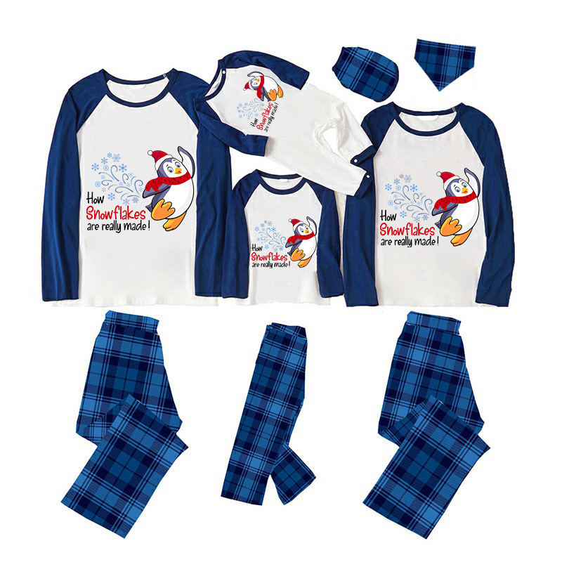 Christmas Matching Family Pajamas Funny Flying Penguins How Snowflakes are Really Made Blue Pajamas Set