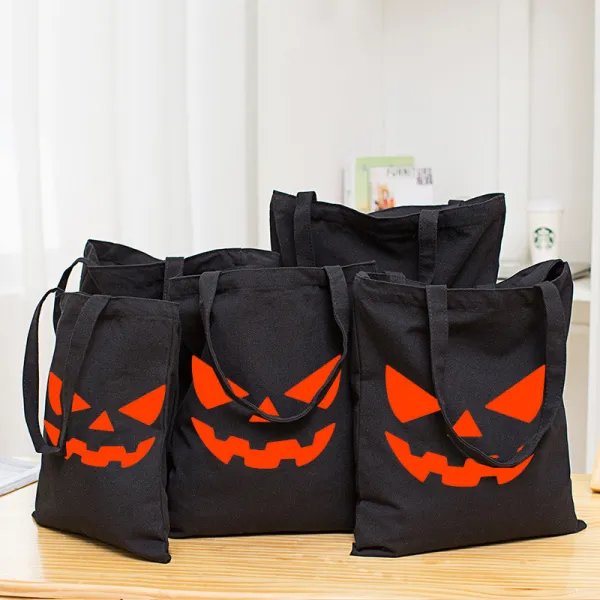 Halloween Eco Friendly Pumpkins Devil Mask Handle Canvas Bottomless Tote Bag