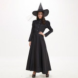 Women Halloween Gothic Costume Witches Cosplay Maxi Dress with Hat