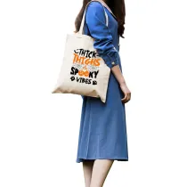 Halloween Eco Friendly Thick Thighs Spooky Vibes Handle Canvas Bottomless Tote Bag