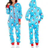 Christmas Couple Matching Pajamas Sets Snowflake Deer Hooded Christmas Jumpsuit