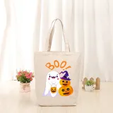 Halloween Eco Friendly BOO Pumpkins Ghost Handle Canvas Tote Bag