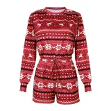 Women Two Pieces Pajamas Christmas Snowflake Long Sleeve Tops And Shorts Christmas Sleepwear Set