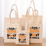 Halloween Eco Friendly Thick Thighs Spooky Vibes Handle Canvas Bottomless Tote Bag