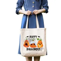 Halloween Eco Friendly Pumpkins Devil Handle Canvas Tote Bag