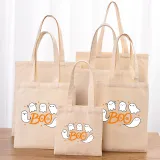 Halloween Eco Friendly Cute Ghost Boo Handle Canvas Bottomless Tote Bag