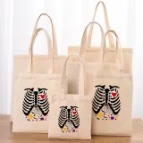 Halloween Eco Friendly Skeleton Ribcage Handle Canvas Bottomless Tote Bag
