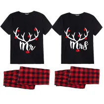 Couple Matching Christmas Pajamas Mr. & Mrs. Antler Loungwear Short Pajamas Set