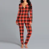 Christams Women HO HO Snowflake Lattice Homewear Christams Jumpsuit