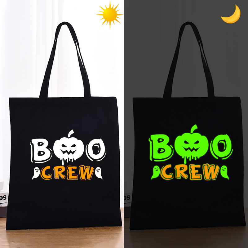 Halloween Eco Friendly Luminous Pumpkin Boo Crew Handle Canvas Tote Bag